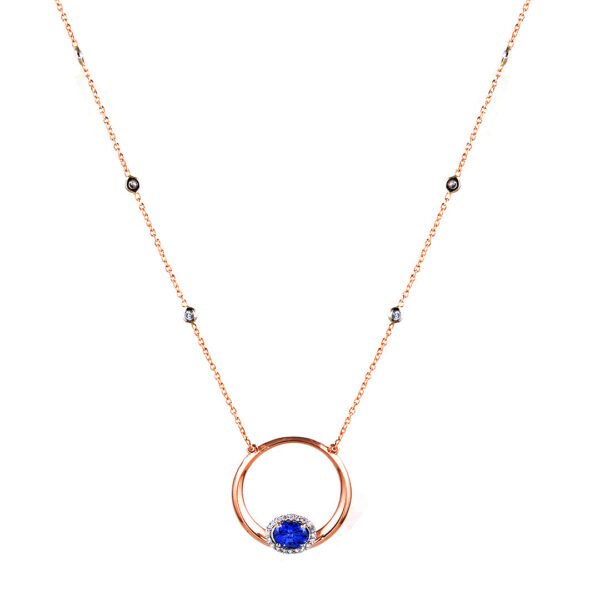 18K Rose and White Gold, Diamond and Sapphire Necklace