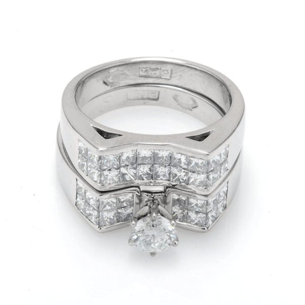 Radiant Union: 18K White Gold and Diamond Ring & Band Set