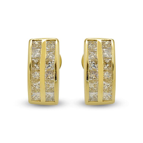 18K Yellow Gold Princess Cut Diamond Earrings