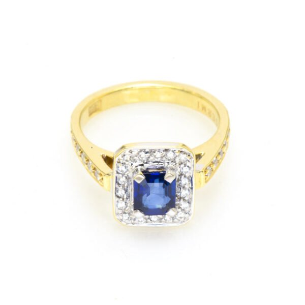 18K Yellow Gold, Diamond, and Ceylon Sapphire Ring