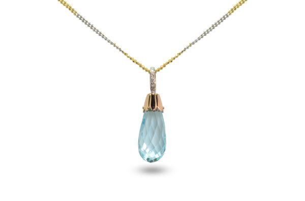 18K Gold, Diamond, and Aquamarine Pendant