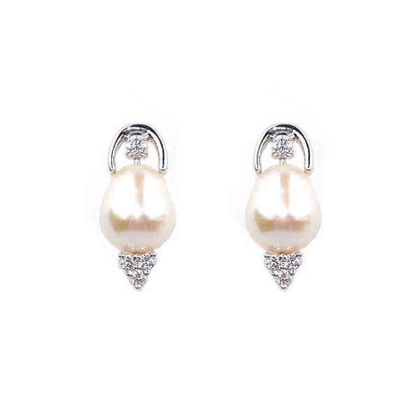 Elegant Pearl and Diamond Earrings in White Gold - Image 2