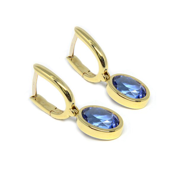 18K Yellow Gold Tanzanite Drop Earrings - Image 2