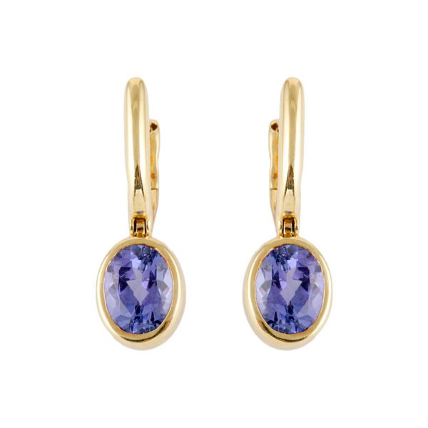 18K Yellow Gold Tanzanite Drop Earrings - Image 3