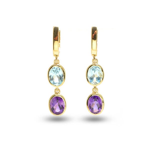 Gold, Blue Topaz, and Amethyst Earrings - Image 3