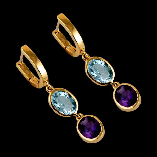 Gold, Blue Topaz, and Amethyst Earrings - Image 5