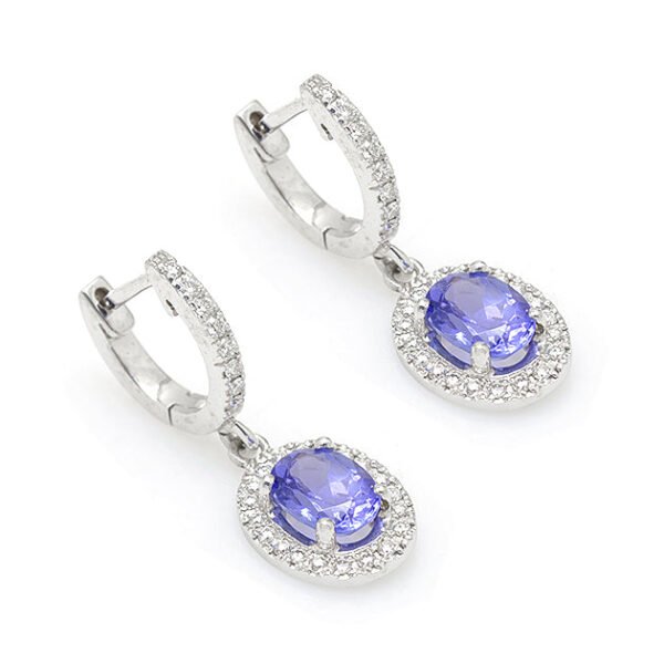 18K White Gold Diamond and Tanzanite Earrings - Image 2