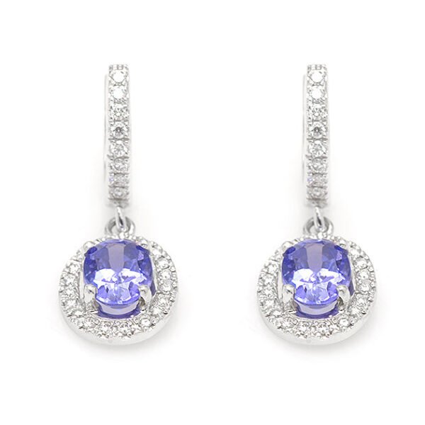 18K White Gold Diamond and Tanzanite Earrings - Image 3