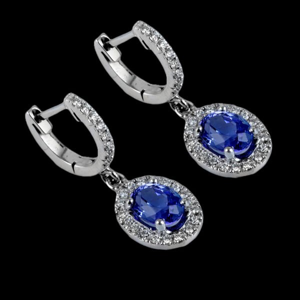 18K White Gold Diamond and Tanzanite Earrings - Image 4