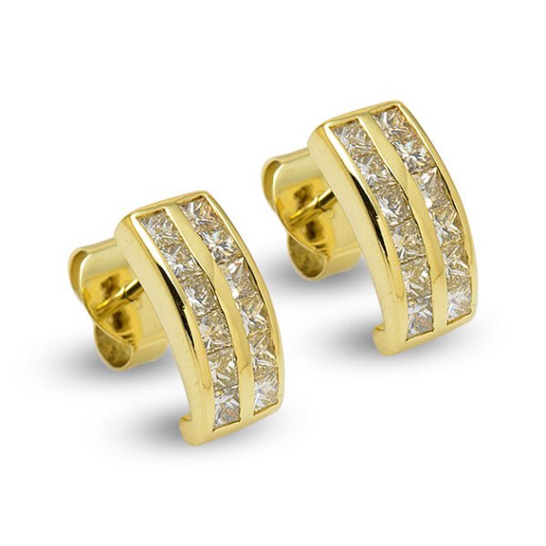 18K Yellow Gold Princess Cut Diamond Earrings - Image 2