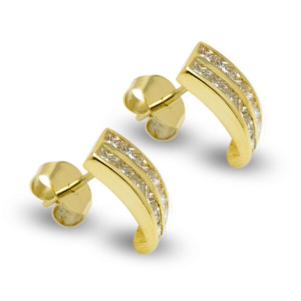 18K Yellow Gold Princess Cut Diamond Earrings - Image 3