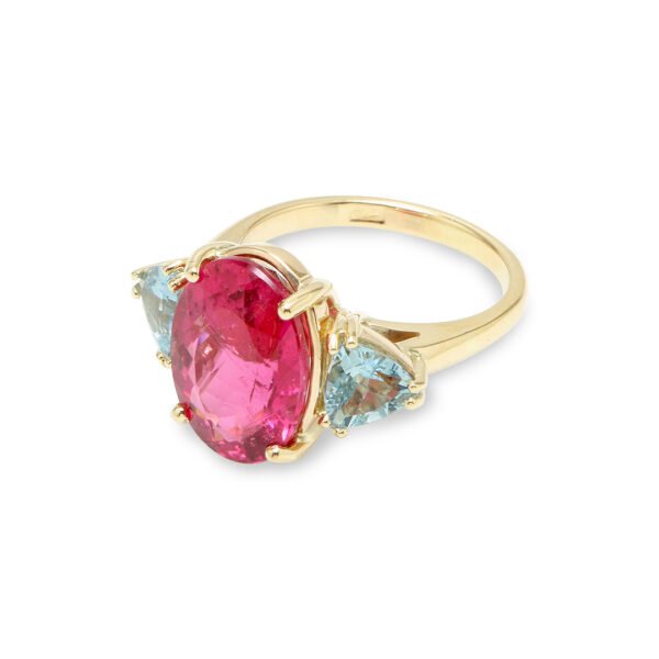 18K Yellow Gold Aquamarine and Tourmaline Ring - Image 2