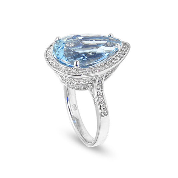 18K White Gold Diamond and Aquamarine Ring - Image 4