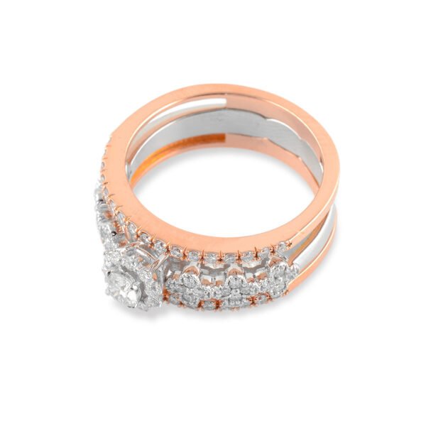 18K White Gold Diamond Solitaire and Rose Gold Diamond Band Set - Image 3