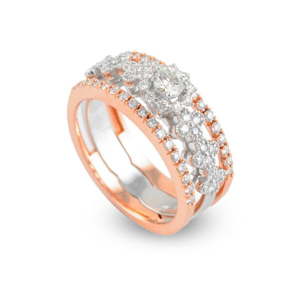 18K White Gold Diamond Solitaire and Rose Gold Diamond Band Set