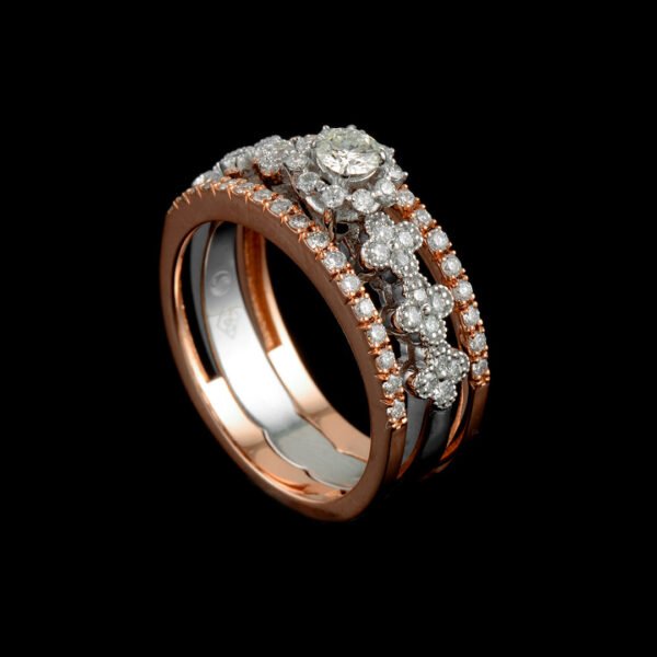 18K White Gold Diamond Solitaire and Rose Gold Diamond Band Set - Image 4