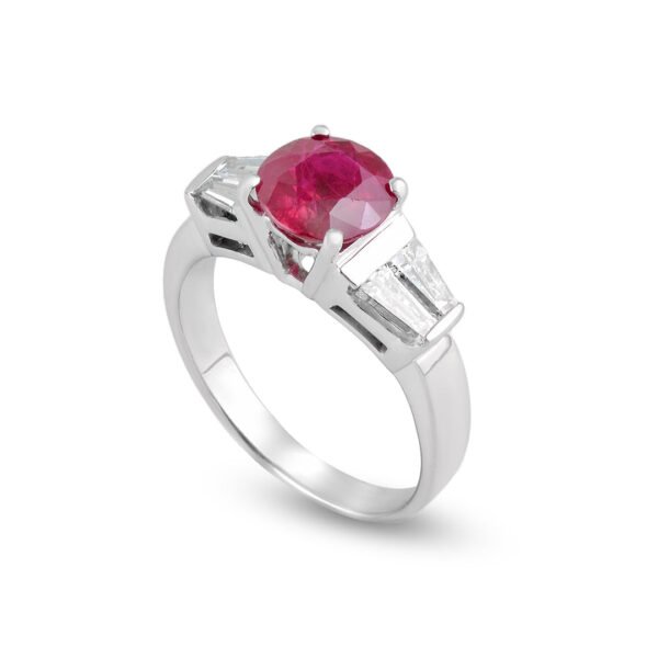 18K White Gold Diamond and Ruby Solitaire