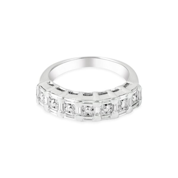 18k White Gold Diamond Band with Round and Baguette Diamonds - Image 3