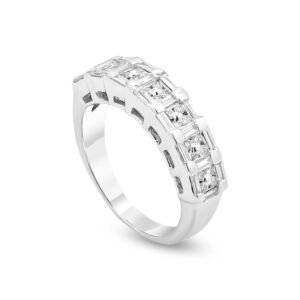 18k White Gold Diamond Band with Round and Baguette Diamonds