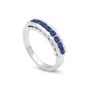White Gold Sapphire Band with Eight Natural Sapphires