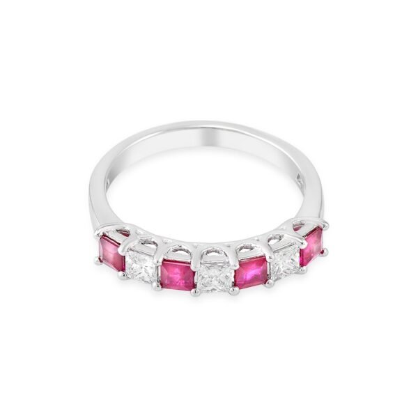 White Gold Ruby and Diamond Band with Princess Cuts - Image 3