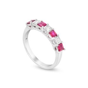 White Gold Ruby and Diamond Band with Princess Cuts