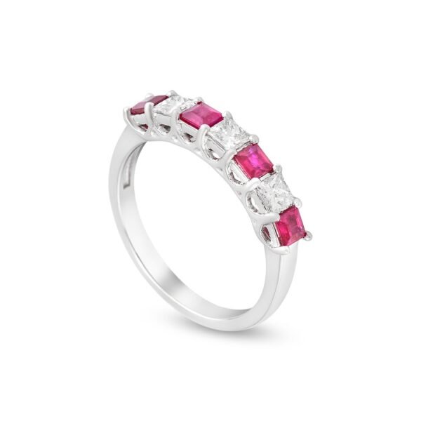 White Gold Ruby and Diamond Band with Princess Cuts
