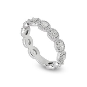 18k White Gold Diamond Band with Oval and Brilliant Cut Stones