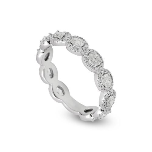 18k White Gold Diamond Band with Oval and Brilliant Cut Stones