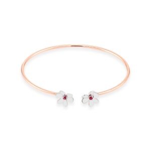 Rose and White Gold Floral Ruby Bangle