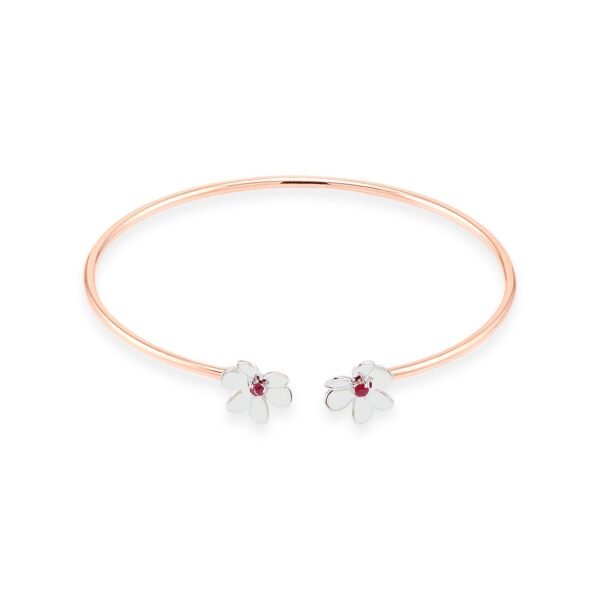 Rose and White Gold Floral Ruby Bangle