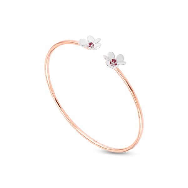 Rose and White Gold Floral Ruby Bangle - Image 3