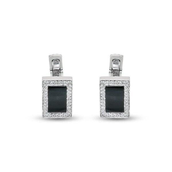 Onyx and Diamond Cufflinks in White Gold - Image 3