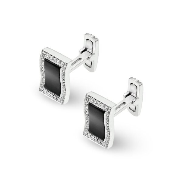 Onyx and Diamond Cufflinks in White Gold - Image 2