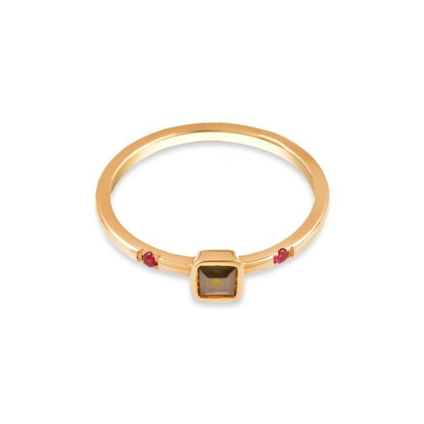 Elegant 18k Yellow Gold Ruby and Tourmaline Ring - Image 2