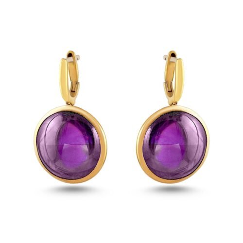 Elegant 18K Yellow Gold Amethyst Earrings