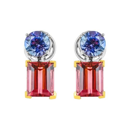 Lumina White & Yellow Gold Tanzanite and Tourmaline Earrings