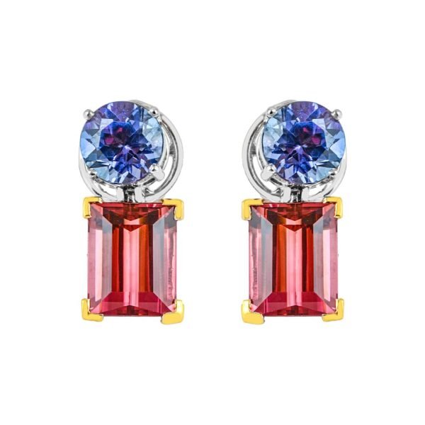 Lumina White & Yellow Gold Tanzanite and Tourmaline Earrings