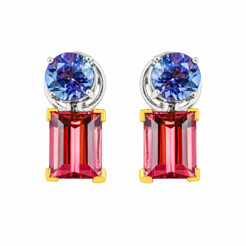 18k gold tanzanite and tourmaline earrings