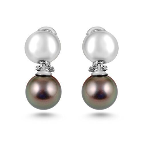 18K White Gold Natural Tahitian Pearl Earrings