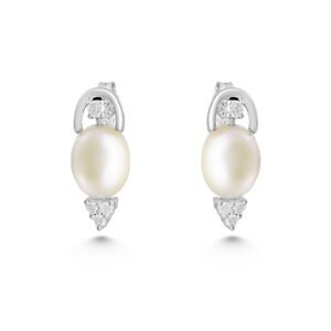 Graceful 18K White Gold Freshwater Pearl Diamond Earrings