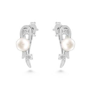 Sophisticated Pearl and Diamond Earrings in White Gold