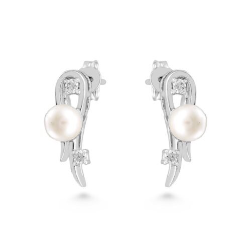 18k white gold earrings with freshwater pearls and diamonds