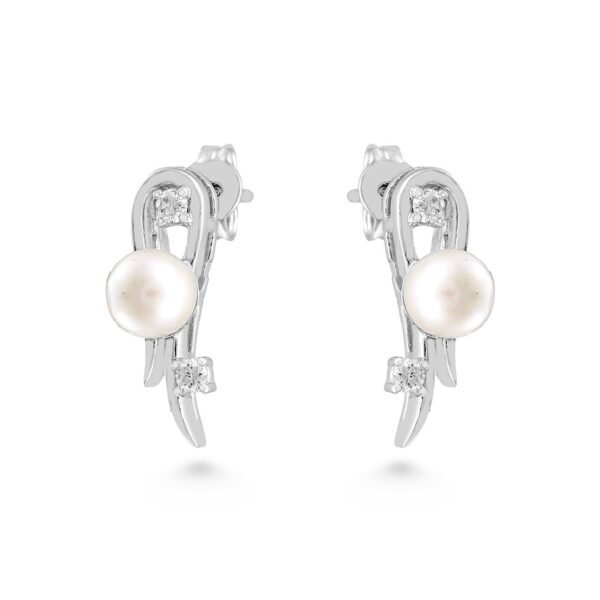 Sophisticated Pearl and Diamond Earrings in White Gold