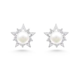 18k white gold earrings with freshwater pearls and diamonds