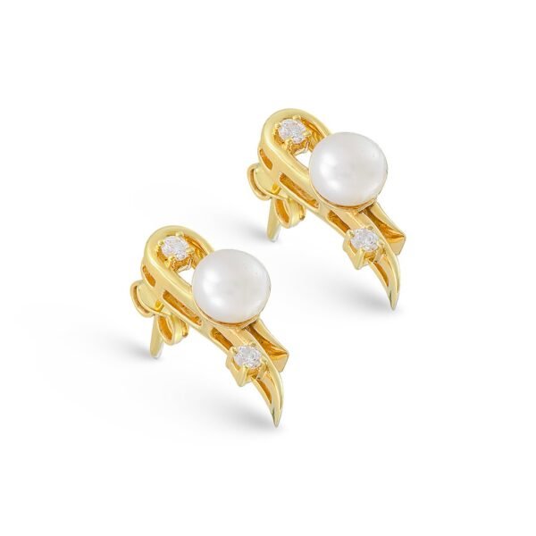Charming Yellow Gold, Diamond, and Freshwater Pearl Earrings - Image 2