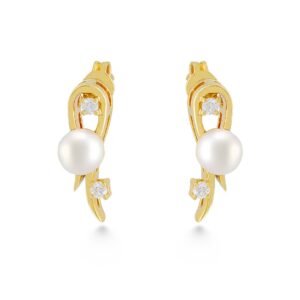Charming Yellow Gold, Diamond, and Freshwater Pearl Earrings