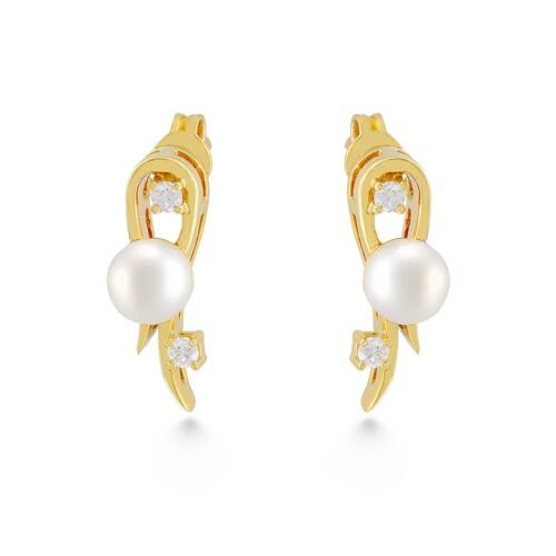 Charming Yellow Gold, Diamond, and Freshwater Pearl Earrings