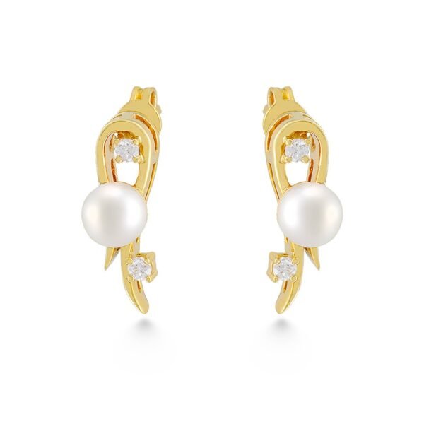 Charming Yellow Gold, Diamond, and Freshwater Pearl Earrings