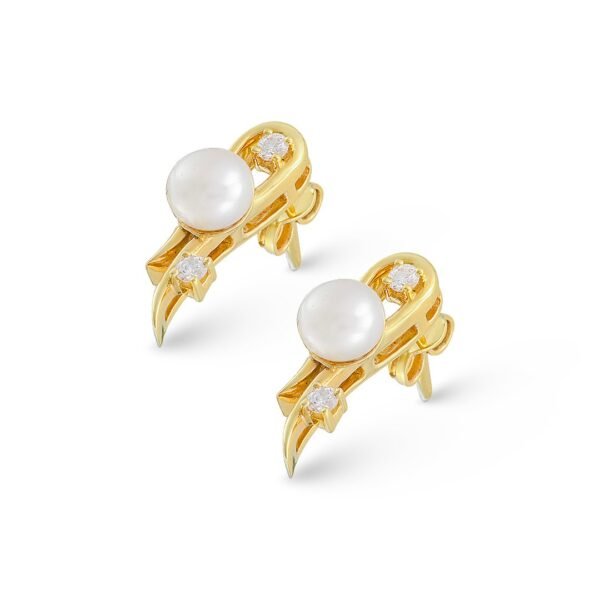 Charming Yellow Gold, Diamond, and Freshwater Pearl Earrings - Image 3